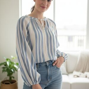 Elegant Blue and White Women's Blouse
